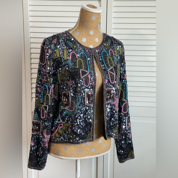 sténay Jackets & Blazers - Amazing Vintage 80’s Sténay Multicolored Geometric Beaded Evening coat jacket M